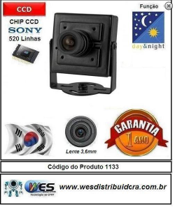 Mini Câmera para cftv day & night ccd sony 1/3 520 linhas Código do Produto 1133